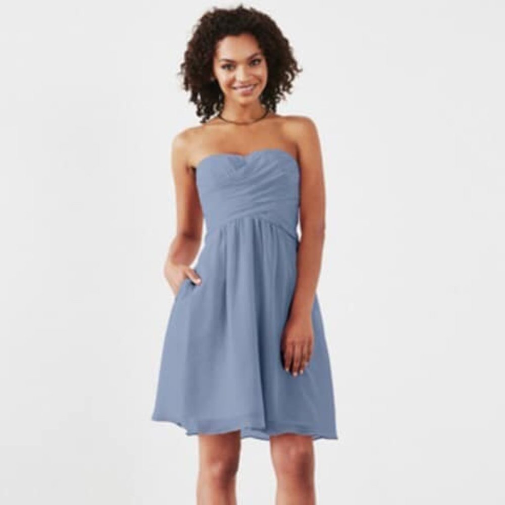 Strapless Weddington Way dress in "Dusty Blue"
